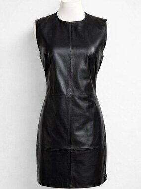 [Strenesse Blue] Black Faux Leather Shift Dress Sz: M 🖤